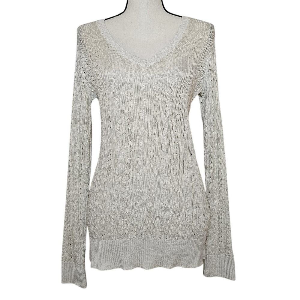 Banana Republic Shimmer Women's M Long Sleeve V-Neck Sweater Tops Pullover Knit